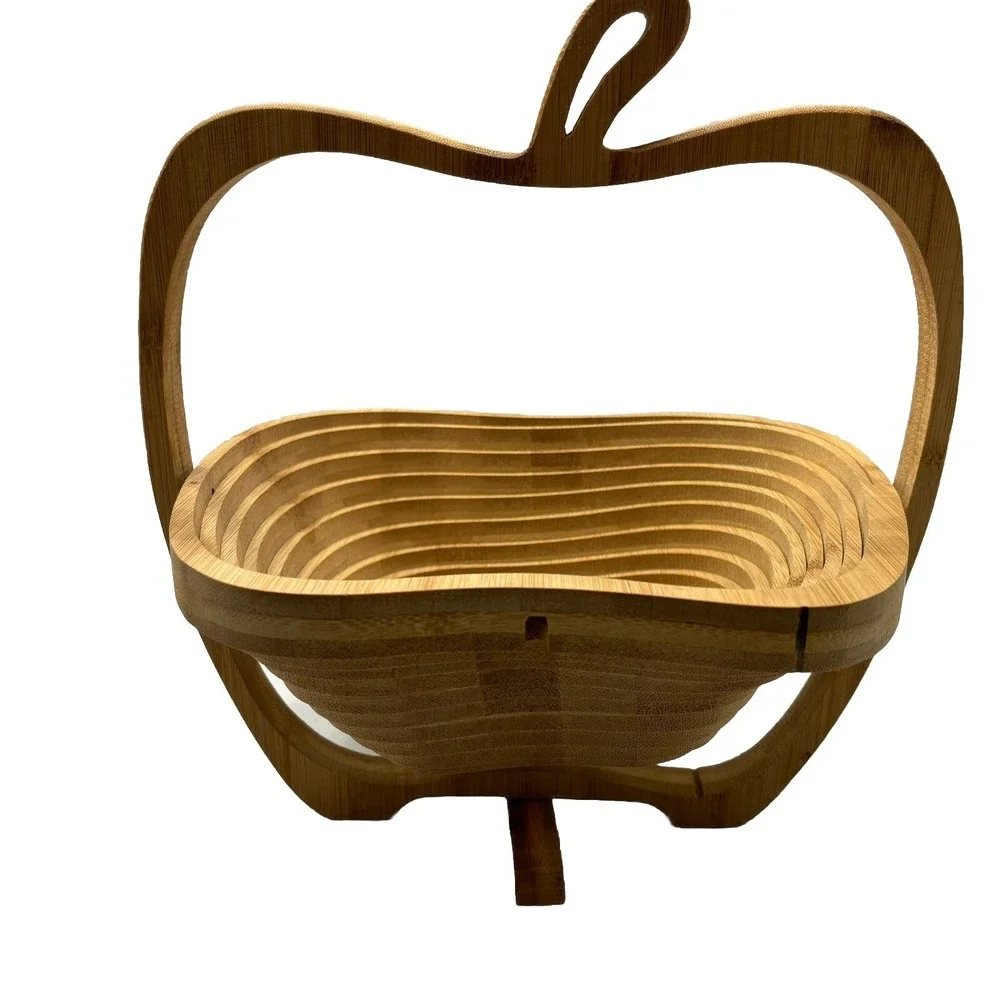 OH! NUTS Apple Shape CollapsibleWooden Basket Fruit Nut Bowl Trivet Centerpiece‎